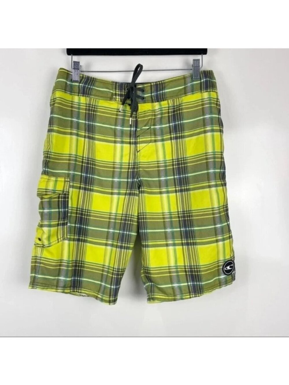 O'Neill Yellow Plaid Board Shorts Men's Swim Trunks Size 32 Surf Beach